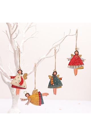 Teltree Noel Dekorasyonu: El Yapımı Demir İşlemeli Boyalı Melek Kız Askısı - Ağaç Süs Takımı Ve Aksesuarı