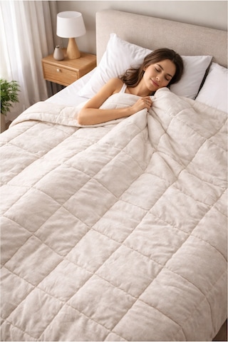 Bellona Tek Kişilik Natural Linen Keten Çantalı Yorgan 155x215 Cm Jüt Bej