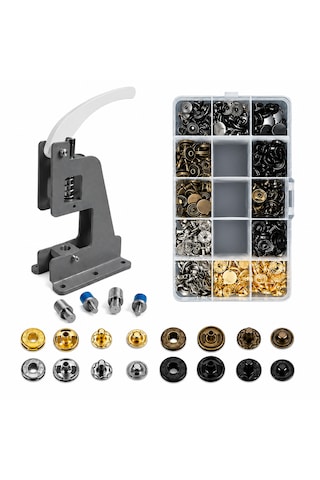 Portatif Küçük Tulumba El Presi 120 Adet 12,5 Mm Karışık Metal Çıt Çıt Delme Ve Çakım Seti 12.5mmçıtçıt