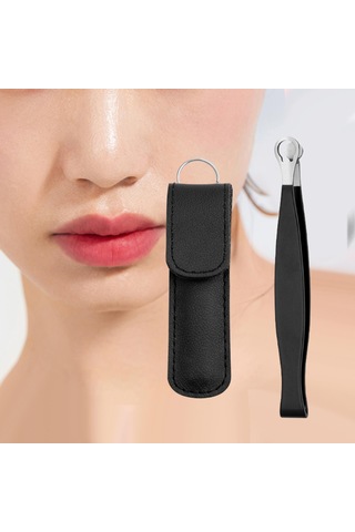 Homyl Burun Kılı Düzeltme Cımbızı, Yuvarlak Uçlu Cımbız Keseli Siyah