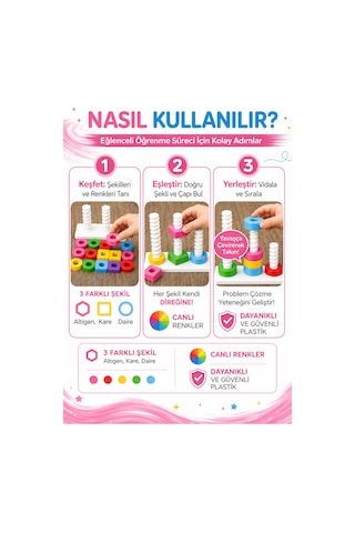 Montessori Tarzı Eğitici Oyuncak 1+ Yaş Renk Ve Şekil Eşleştirme Oyunu Zeka Ve Motor Gelişim Seti