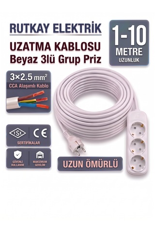 Üçlü Topraklı Uzatma Priz 3x2.5mm Kablo 7 M