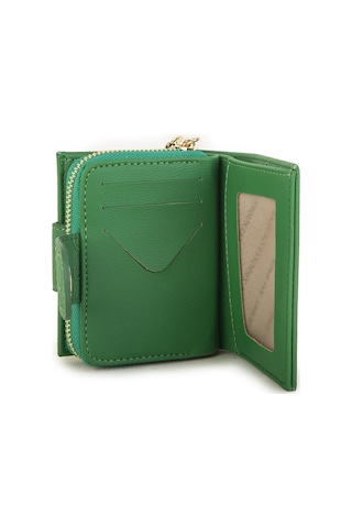 Nas Bag Kadın Çift Kapaklı Mini Cüzdan Çim Yeşili Gofraj Çok Renkli