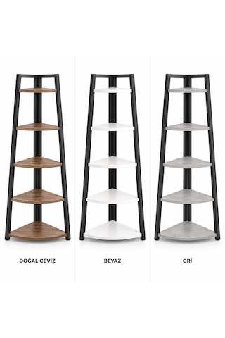 Evkolleksiyon 4 Raflı Metal Köşe Raf 170x80 Cm 40x20 Profil Ceviz