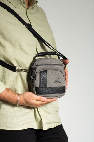 Kanvas 7 Bölmeli El Ve Omuz Erkek Çantası 413 Gri - Siyah