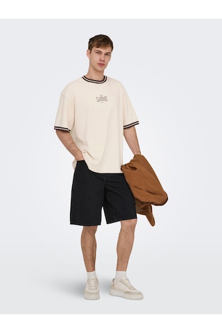 Only & Sons Classiques Caspian Erkek Krem Tişört 22037720-wty
