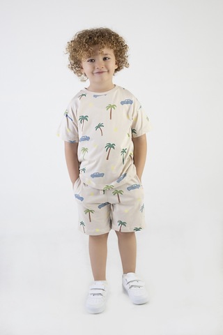 Erkek Çocuk Palmiye Baskılı Çizgili Kısa Kollu Şortlu Alt Üst Takım 001