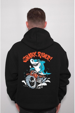 Baskwear Shark Rider Köpekbalığı Sürücü Motor Motorsiklet Sweatshirt Unisex Kapüşonlu Hoodie SIYAH