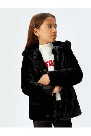 Koton Suni Kürk Kaban Bebe Yaka Uzun Kollu Siyah 5wkg20001aw Siyah