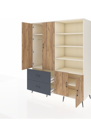 Kronos Gardrop 7 Raflı 2 Çekmeceli Tek Askılı 176x59x221 Aytaşı-çam/antrasit Çam/antrasit