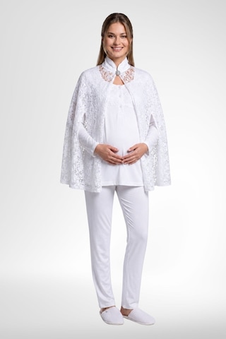 Mecit Pijama Mecit 6402 Elegant Ekru Dantel Pelerinli Lohusa Pijama Takımı