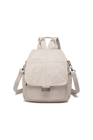 Yıkama Deri Sırt Askılı Kadın Çantası 21-k Barcelona 1908 Bej