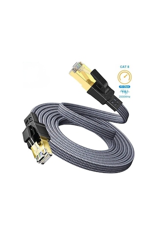 Hi Link Flat Örgülü Cat8 3 Metre Ethernet Kablo Yüksek Hızlı 40gbps 2000mhz Ethernet Kablosu Fk0803