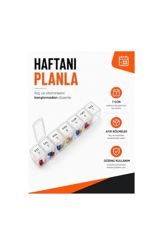 Haftalık İlaç Kutusu 7 Bölmeli Şeffaf Hap Düzenleyici Vitamin Organizatörü Taşınabilir Çok Renkli
