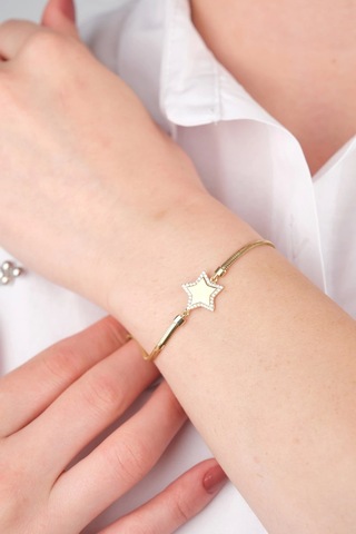 14 Ayar Altın İtalyan Zincirli Yıldızlı Bileklik Gold Sarı Altın