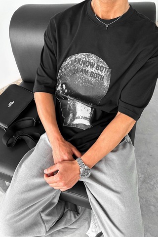 Siyah Op Know Oversize Tişört Siyah