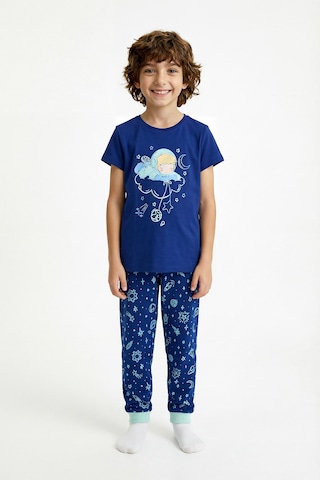 Penti Lacivert Erkek Çocuk Cosmic Nap Pamuklu 2'li Pijama Takımı