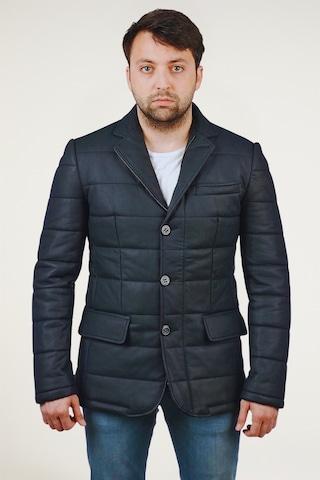 Derije Silva Hakiki Deri Erkek Tafta Lacivert Şişme Blazer Ceket Lacivert