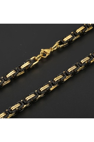 Çelik Bileklik Kral Zincir Model 0.5 Mm 22 Cm Bizans Bağlantı Tasarım Gold Siyah Siyah - Gold