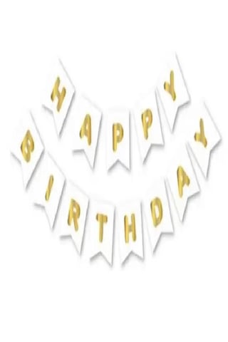 Doğum Günü Süsü Happy Birthday Yaldızlı Banner Beyaz Gold Tüm Yaşlar