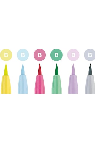 Faber-Castell Pitt Çizim Kalemi Fırça Uçlu 6'lı Pastel Renk Seti, Suya Dayanıklı Mürekkep