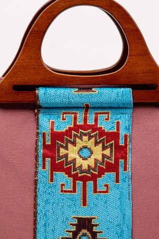 Fabric Craft Bag El Çantası Pembe Duck Kumaş Ahşap Saplı Lila - Pembe