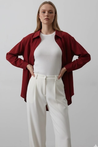 Cemo Oversize Akışkan Kumaş Uzun Kollu Rahat Kalıp Gömlek Bordo