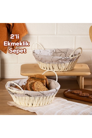 Porsima Mio-020 2li Hasır Görünümlü Yuvarlak Ekmek Sepeti Beyaz