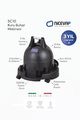 Nice Vap Plutonia SC10 Kuru Buhar Üretebilen 10 Bar Dijital Buharlı Temizleyici