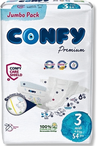 Premium Bebek Bezi 3 Beden Midi 4 - 9 Kg 54 Adet