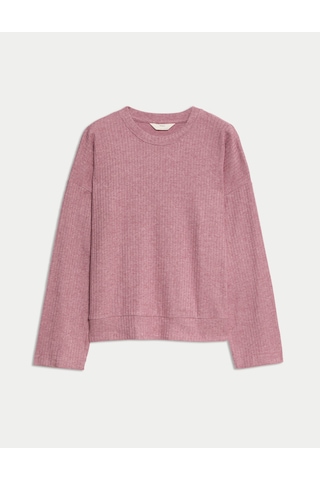 Marks & Spencer Fitilli Dokulu Bisiklet Yaka Uzun Kollu Pijama Üstü T37003666T Pembe