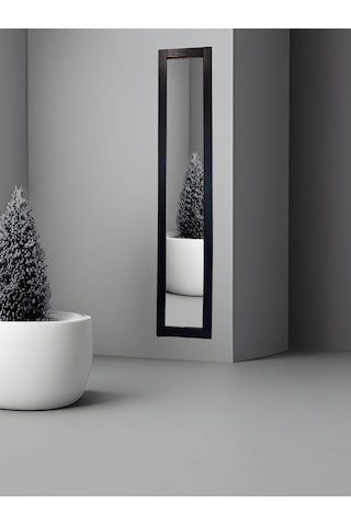 Siyah Ahşap Dekoratif Duvar Hol Ayna 121 X 23 Siyah