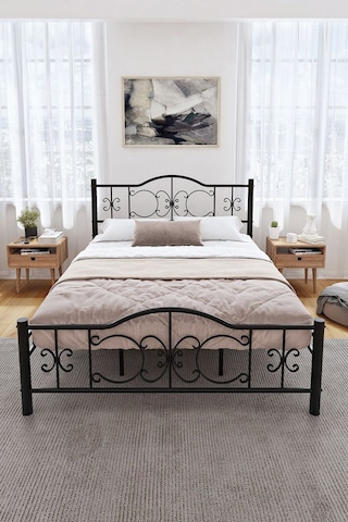 Argimo Pero Çift Kişilik Ferforje Metal Karyola 180x200 Siyah