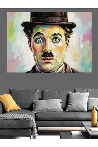 Charlie Chaplin Renkli Portresi Dekoratif Kanvas - Mdf Ahşap Tablo