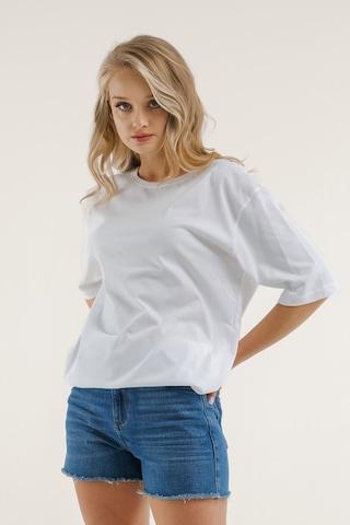 Armonika Kadın Beyaz Yuvarlak Yaka Oversize T-shirt Arm-23y012001