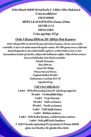 Oslo Viking 180cm 30-180gr Shark 6000 Tekne Olta Seti Standart