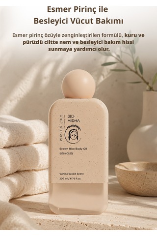 Midha Brown Rice Esmer Pirinç Özlü Besleyici ve Nemlendirici Vücut Yağı 200 ML