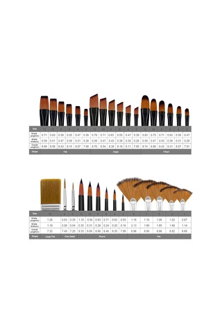 32 Akrilik Fırça, Yelpaze Fırçalar, İnce Detay Fırçaları
