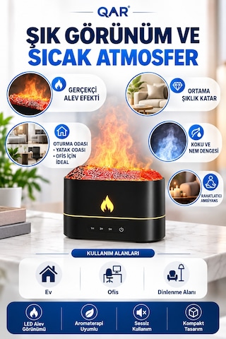 200 Ml Alev Efektli Hava Nemlendirici 7 Renk Rgb Led Işıklı Ultrasonik Aroma Difüzörü