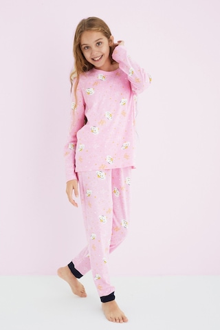 Siyah İnci Kız Çocuk Renkli Desenli Pamuklu Pijama Takım 24225704 Pembe