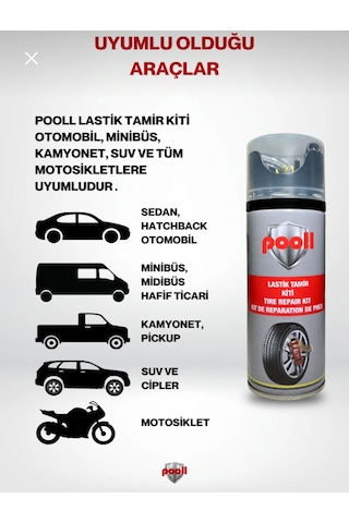 Lastik Tamir Spreyi Kiti Acil Lastik Şişirici 400 Ml 3 Adet Set S.t.t:17.01.2028
