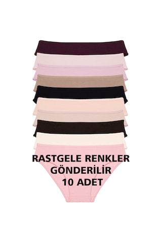 Karısık Renklı Kadın Külot 10 Lu Paket Pamuklu Likrali Rastgele Karısık Renklı Çok Renkli