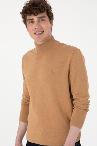 U.S. Polo Assn. Erkek Slim Fit Yarım Balıkçı Yaka Camel Melanj Basic Kazak 50288887-VR122