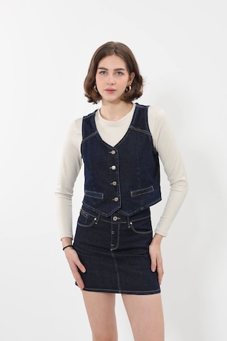 Banny Jeans Kadın V Yaka Düğmeli %100 Pamuk Jean Yelek Lacıvert