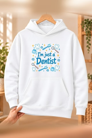 Diş Hekimi Dentist Meslek Yazısı Baskılı Erkek Kapüşonlu Sweatshirt - Beyaz