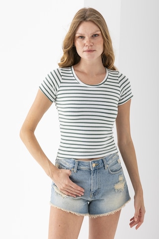 Giysa Kadın Bisiklet Yaka Çizgili Basic Body Yeşil - 25509 Yeşil