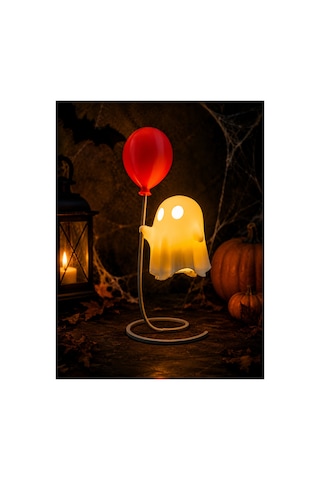 Cadılar Bayramı Temalı Hayalet Led Tealight Mumluk Balonlu Halloween Dekoratif Masa Süsü Beyaz