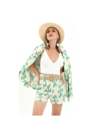 Kemerli Desenli Oversize Blazer Ceket - Yeşil-yeşil Yeşil