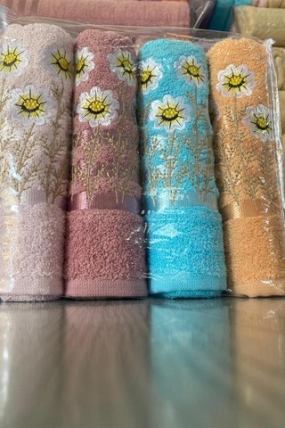 Daisy Soft 4lü Nakışlı Çeyizlik Havlu Takımı Çok Renkli
