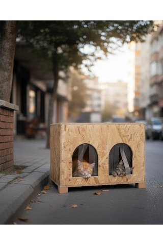 Reyo Kedi Evi Dış Ortam Uygun Ahşap Kedi Evi Double Osb 61 x 41 x 36 CM